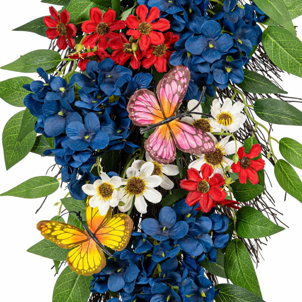 Plow & Hearth Red, White, & Bloom Swag Artificial Floral with Butterflies, 25"H