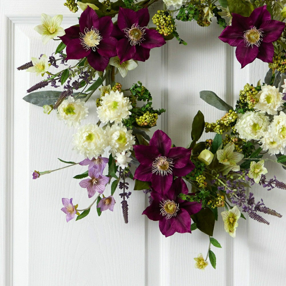 Plow & Hearth 22” Mixed Flower Artificial Wreath