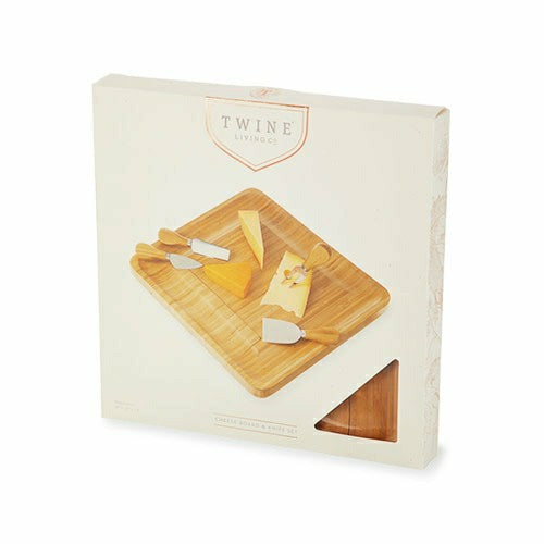 Plow & Hearth Four Piece Bamboo Cheese Board and Knife Set