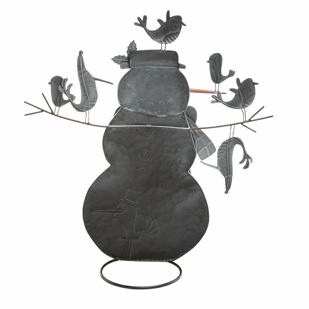 Plow & Hearth Metal Snowman and Birds Garden Statue