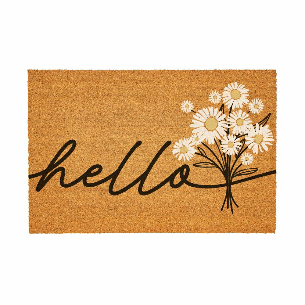 Plow & Hearth EG Studio Home Coordinates Dandelion Coir Mat, Hello 36x24"