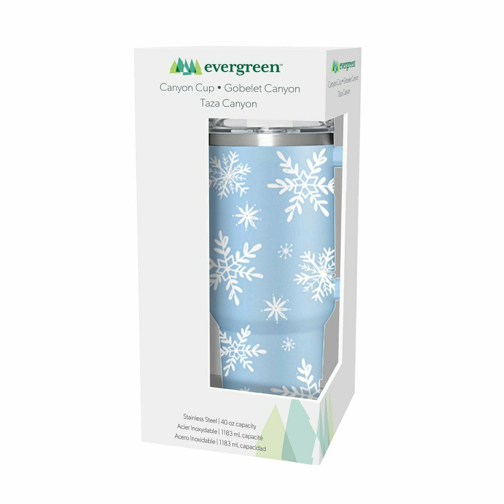 Plow & Hearth Season to Sparkle Tumbler Stainless-Steel Canyon Cup w/ Straw, Snowfla