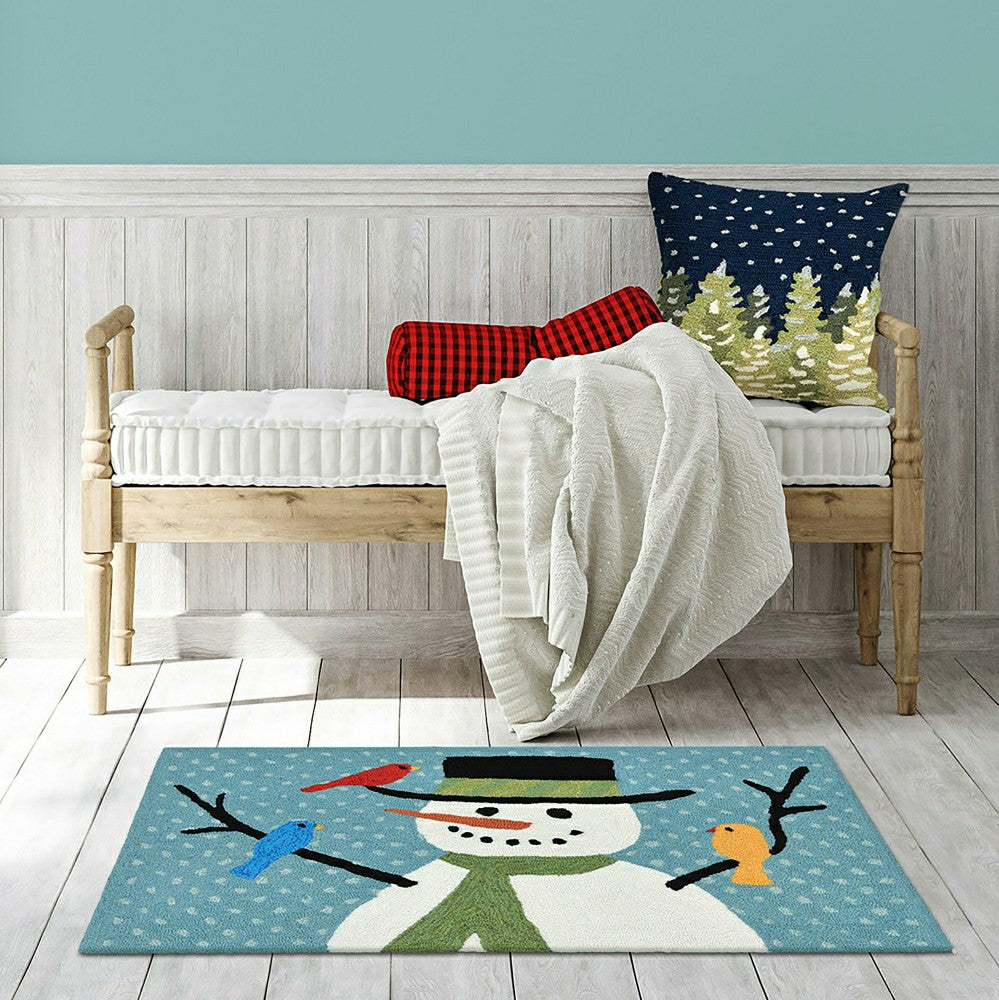Plow & Hearth Indoor/Outdoor Hand-Hooked Snowman and Birds Accent Rug, 20" x 30"