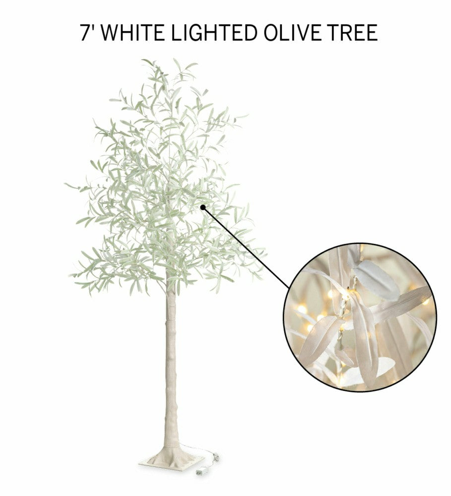 Plow & Hearth 7' Lit Faux Olive Tree, White