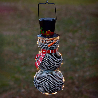 Plow & Hearth Solar Snowman Metal Mesh Bird Feeder