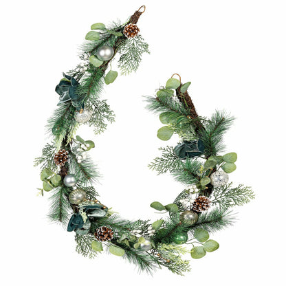 Plow & Hearth Shades of Emerald Garland Artificial with Ornaments, 72"H