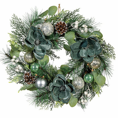 Plow & Hearth Shades of Green Wreath Artificial with Ornaments, 20"H