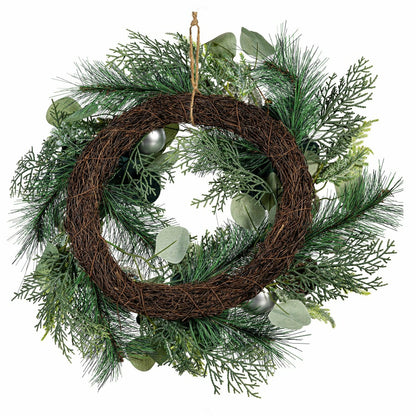 Plow & Hearth Shades of Green Wreath Artificial with Ornaments, 20"H