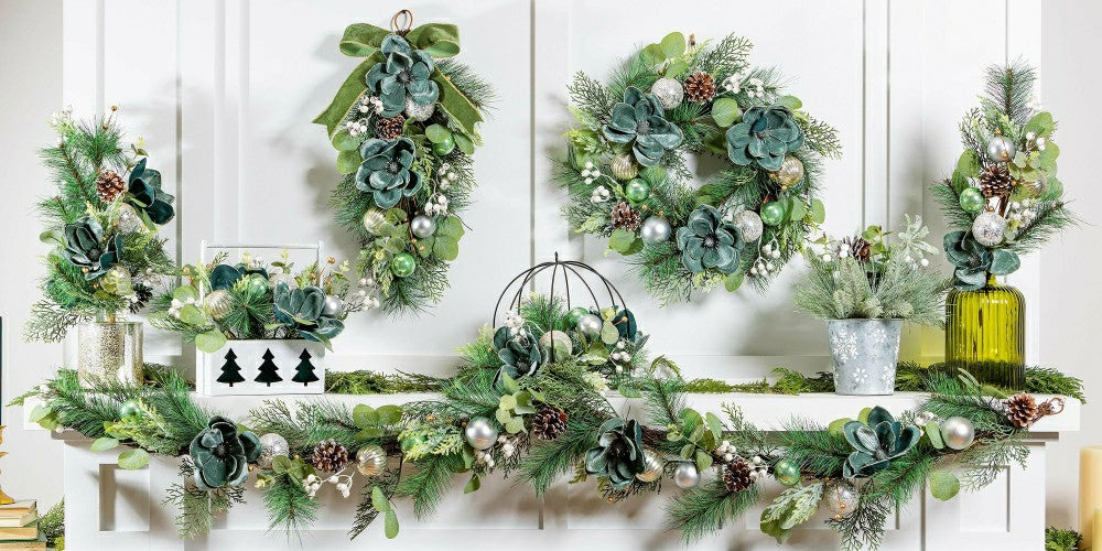 Plow & Hearth Shades of Green Wreath Artificial with Ornaments, 20"H