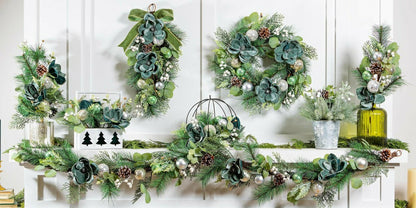 Plow & Hearth Shades of Green Wreath Artificial with Ornaments, 20"H