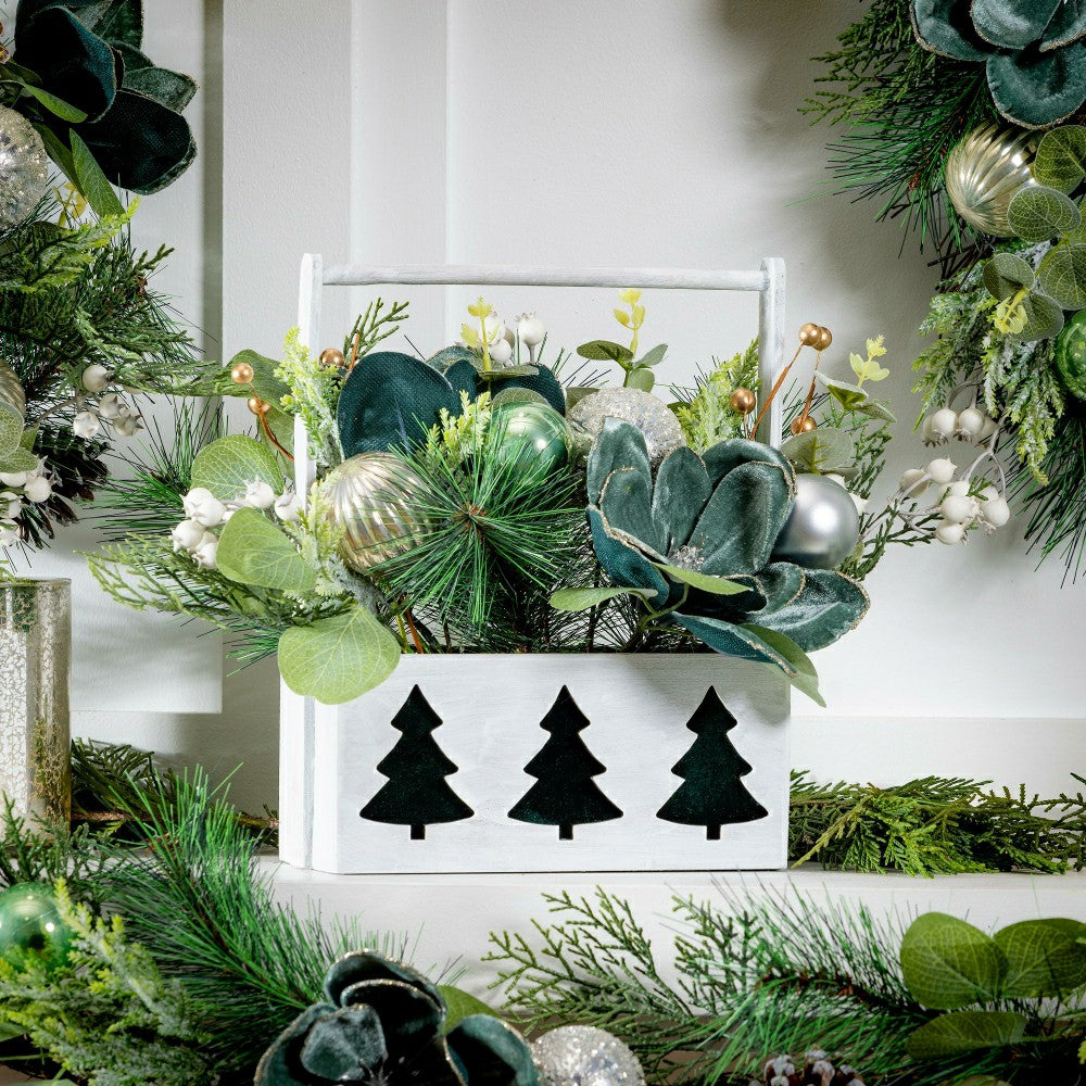 Plow & Hearth Artificial Tree in Pot with Ornaments Table Decor, 11"H