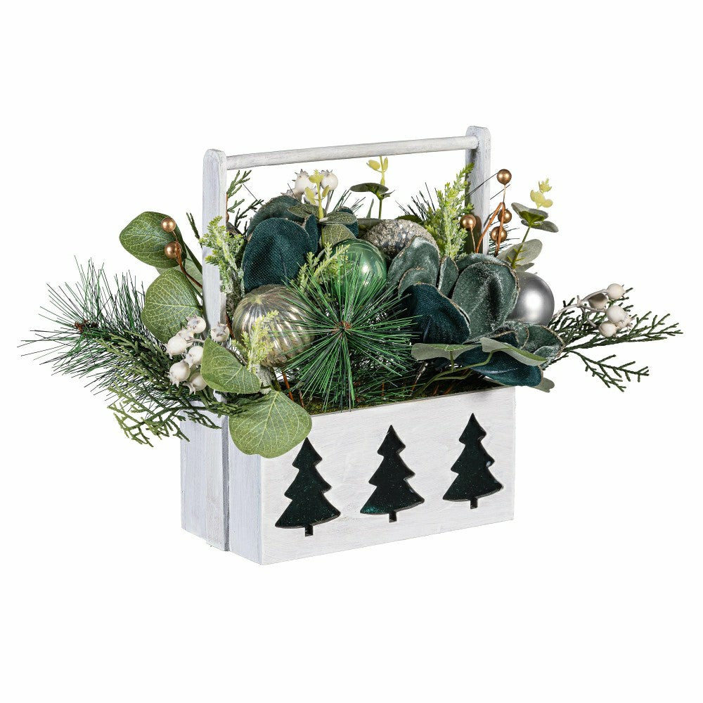 Plow & Hearth Artificial Tree in Pot with Ornaments Table Decor, 11"H