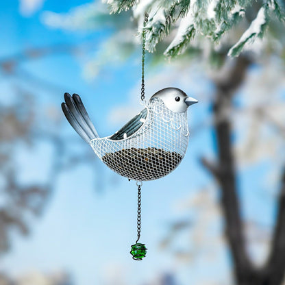 Plow & Hearth Snowbirds Bird Feeder, Metal Hanging Bird Feeder, Snow Bird, 13"H