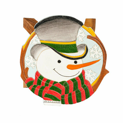 Plow & Hearth Hand-Carved Wood Snowman Footstool