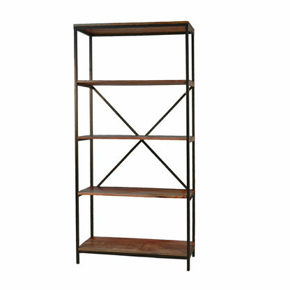 Plow & Hearth 72"-High Five-Shelf Wood and Metal Bookcase