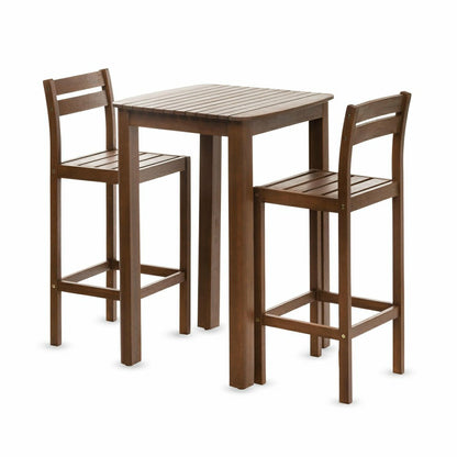 Plow & Hearth Lancaster Eucalyptus Outdoor Bar Set with Table and 2 Bar Stools, 3-Pi