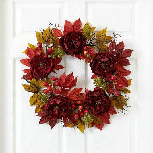 Plow & Hearth 24” Peony Sedum Wreath