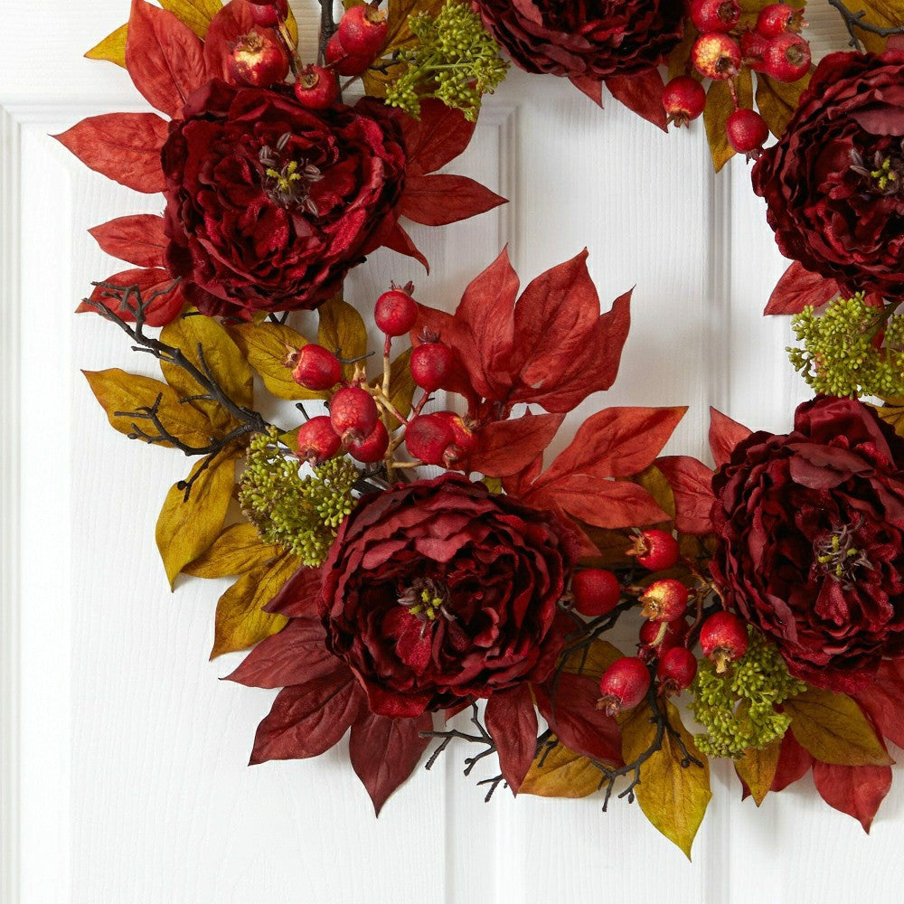 Plow & Hearth 24” Peony Sedum Wreath