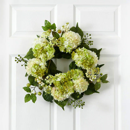 Plow & Hearth 22” Artificial Hydrangea Wreath