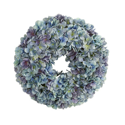 Plow & Hearth 16” Hydrangea Artificial Wreath Ocean Blue