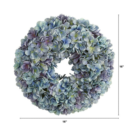 Plow & Hearth 16” Hydrangea Artificial Wreath Ocean Blue