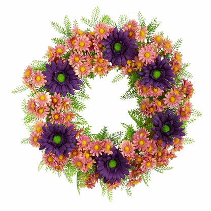 Plow & Hearth 21” Mixed Daisy Artificial Wreath