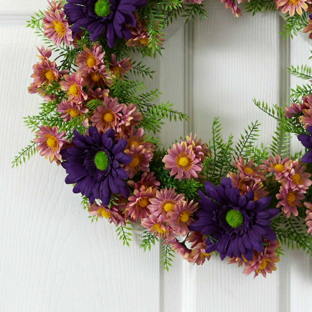 Plow & Hearth 21” Mixed Daisy Artificial Wreath