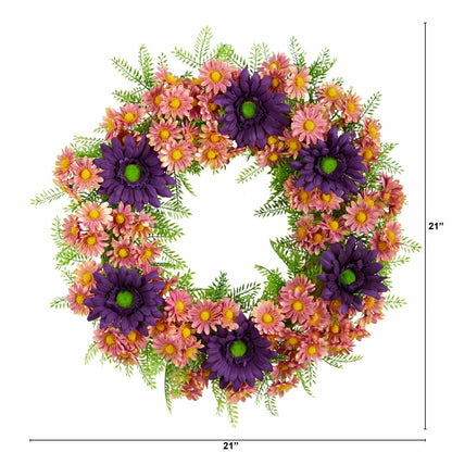 Plow & Hearth 21” Mixed Daisy Artificial Wreath