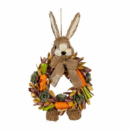 Plow & Hearth Hop Into Spring Faux Floral Hanging Decor Bunny with Carrots, 17.75"H