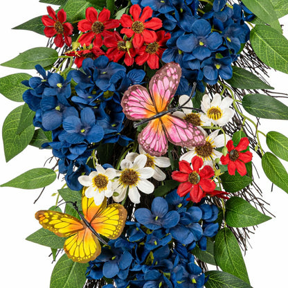 Plow & Hearth Red, White, & Bloom Swag Artificial Floral with Butterflies, 25"H