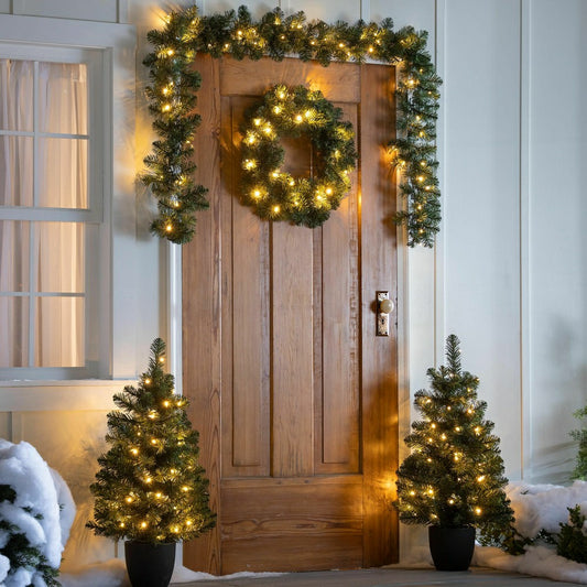 Plow & Hearth Holiday Porch-In-A-Box Lighted Montfair Pine Decorating Set