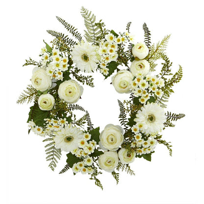 Plow & Hearth 24” Mixed Daisy’s and Ranunculus Wreath