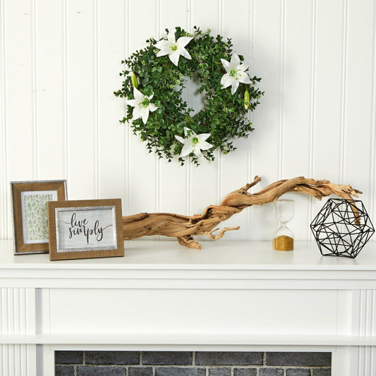 Plow & Hearth 18” Eucalyptus and Lily Double Ring Artificial Wreath with Twig Base
