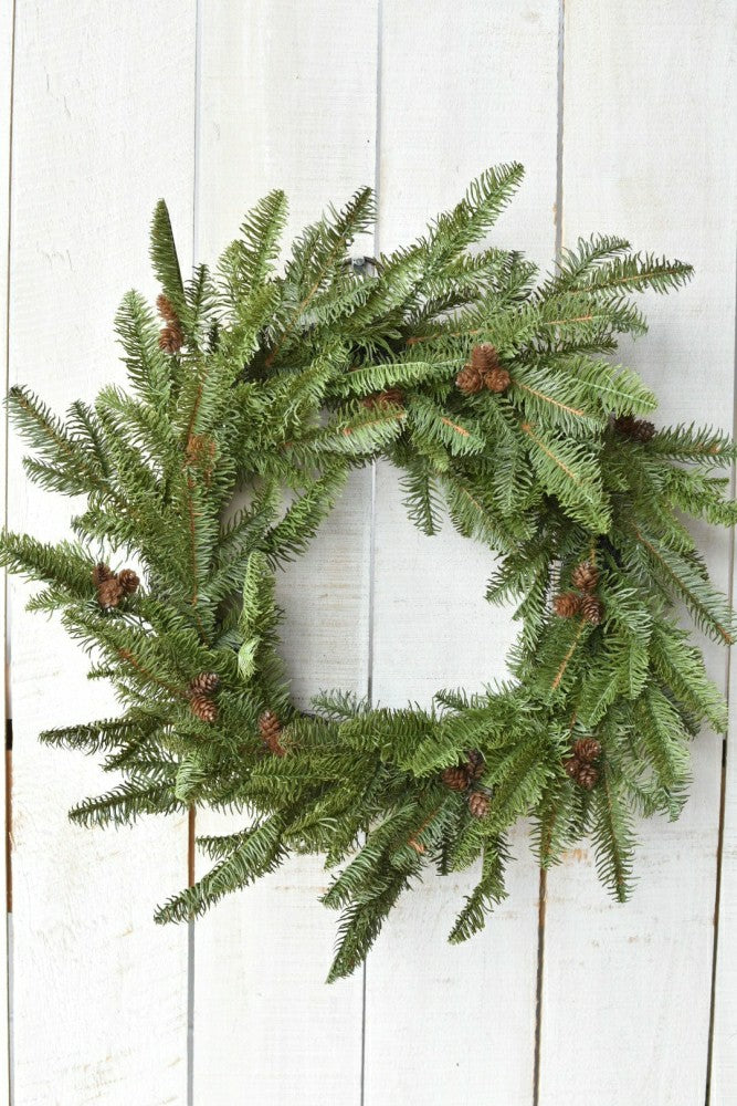 Plow & Hearth 24" Faux Green Spruce Real Touch Wreath w/Faux Pinecones