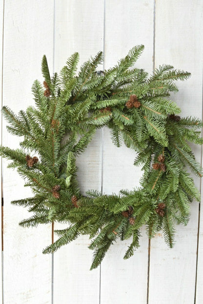 Plow & Hearth 24" Faux Green Spruce Real Touch Wreath w/Faux Pinecones