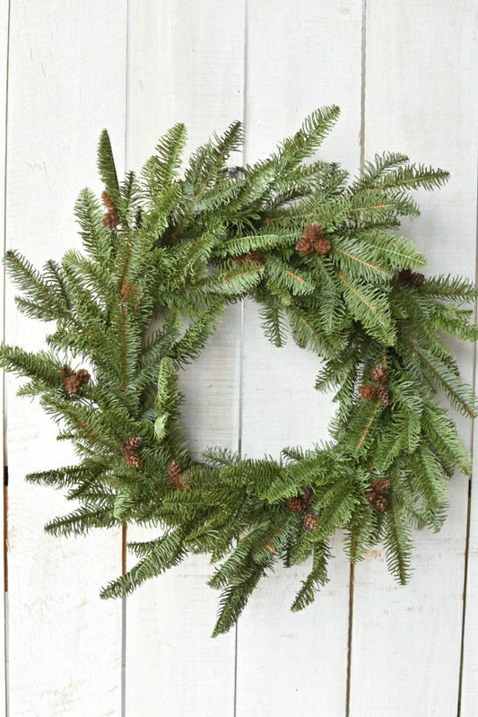 Plow & Hearth 24" Faux Green Spruce Real Touch Wreath w/Faux Pinecones