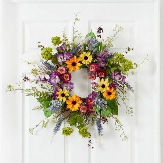Plow & Hearth Spring Garden Wreath w/Twig Base, 24”