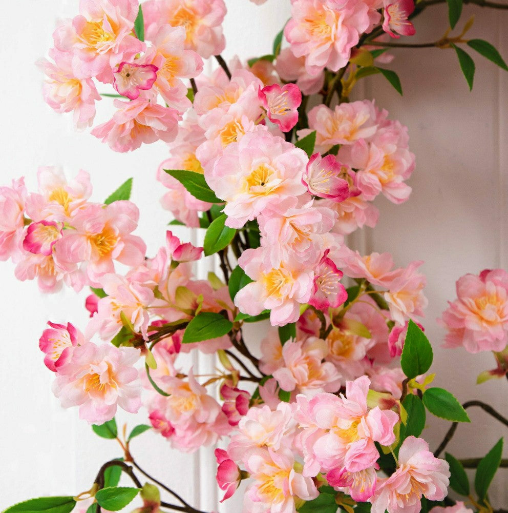 Plow & Hearth Artificial Pink Cherry Blossom Wreath, 30”
