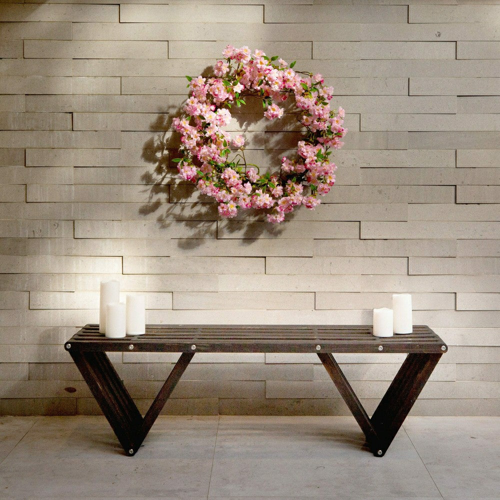 Plow & Hearth Artificial Pink Cherry Blossom Wreath, 30”