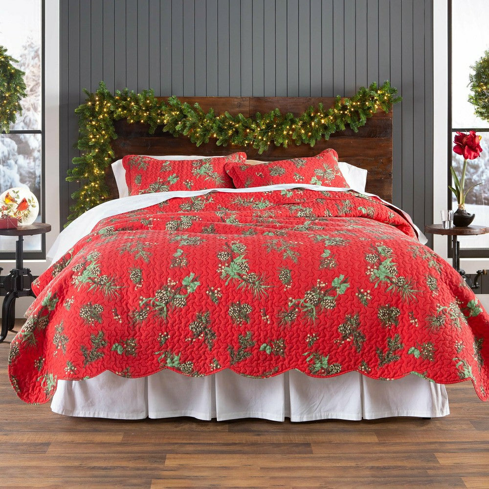 Plow & Hearth Holiday Peaceful Pine Quilted Bedding Set, King Set