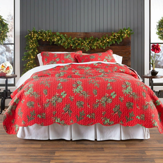 Plow & Hearth Holiday Peaceful Pine Quilted Bedding Set, King Set