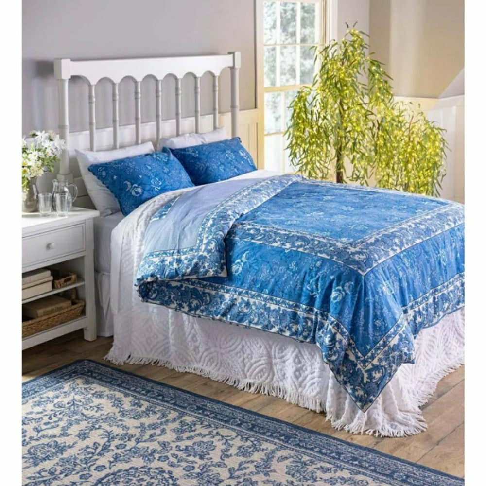 Plow & Hearth Porcelain Rose Blue Floral Reversible Bedding, King Duvet