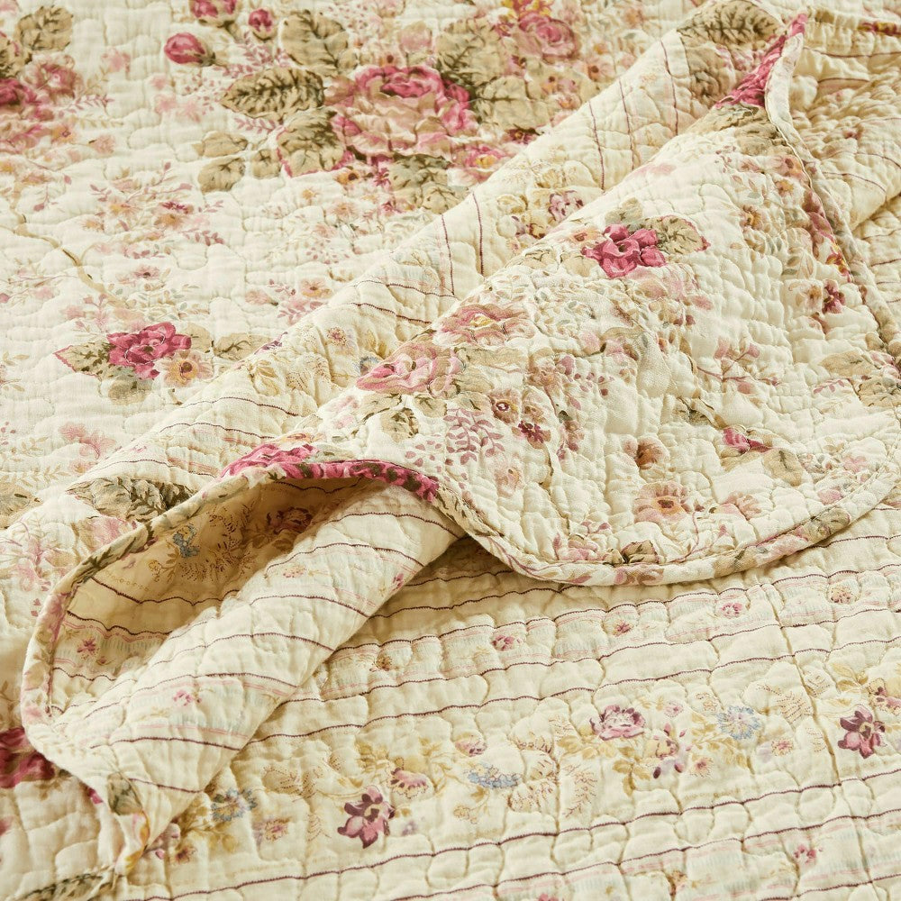 Plow & Hearth Vintage Rose Garden Reversible Quilt, 3 Piece Full/Queen Set