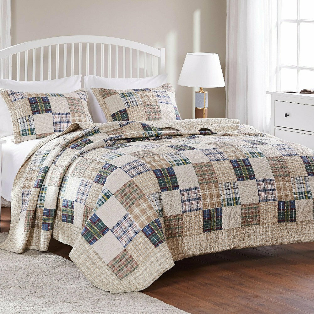 Plow & Hearth Sarah Cotton Quilted Reversible Bedding Set, Full/Queen