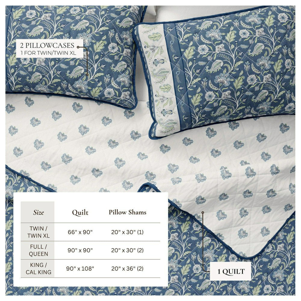 Plow & Hearth Indira Floral Boho Printed Cotton Quilt Set