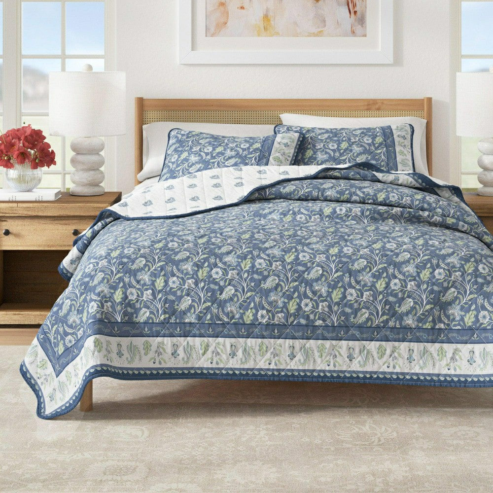 Plow & Hearth Indira Floral Boho Printed Cotton Quilt Set