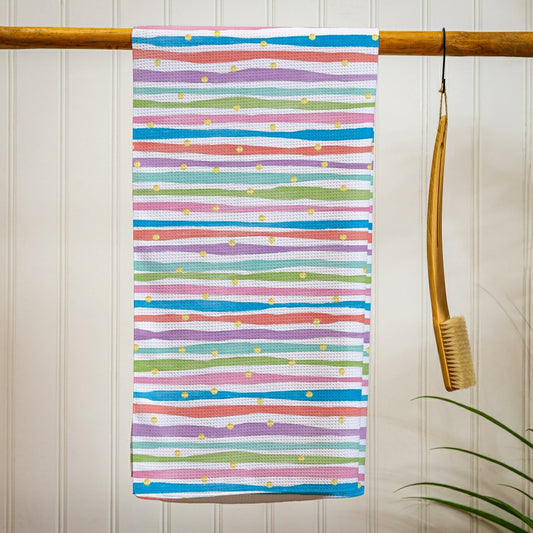 Plow & Hearth Stripes and Checkers Quick Dry Towel and Matching Carrying Case, 60" x