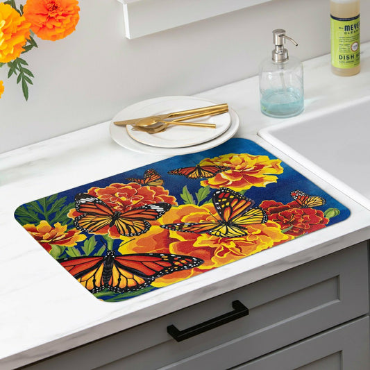 Plow & Hearth Mariposa Melody Fabric Dish Drying Mat, 20" x 15"
