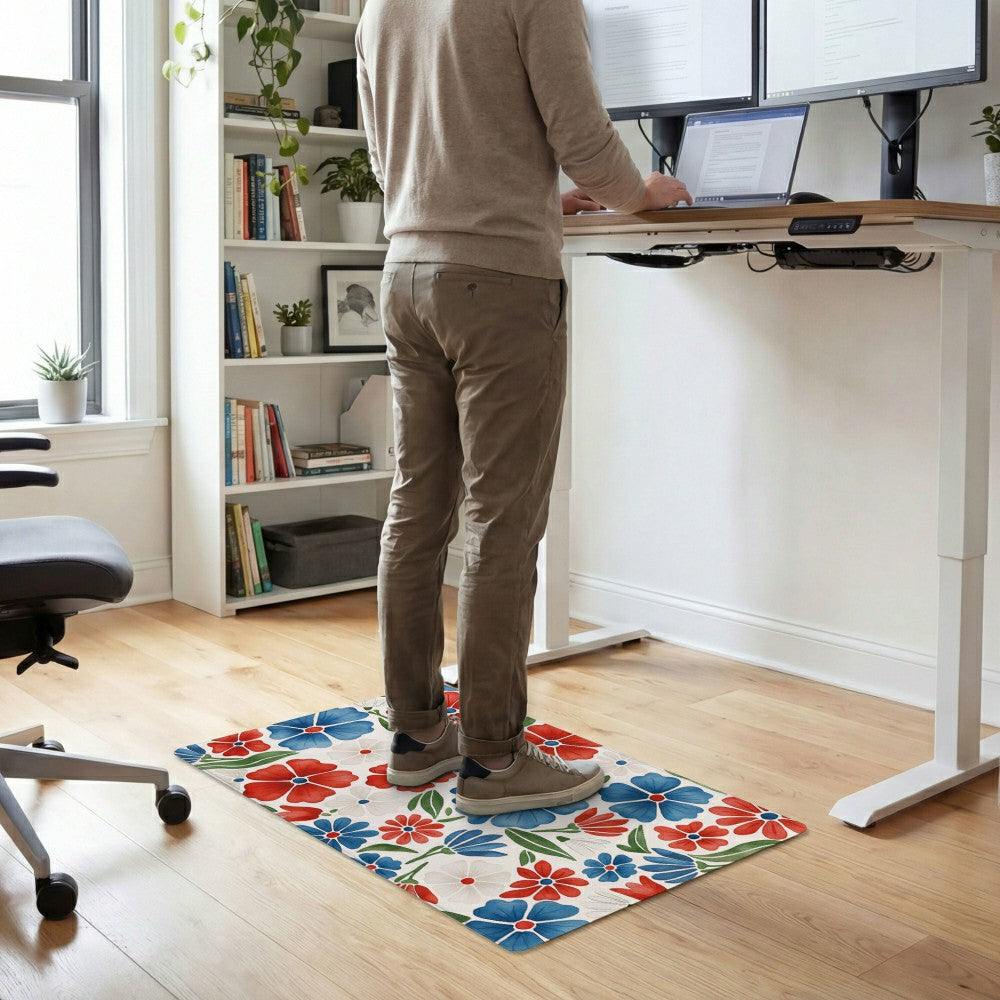 Plow & Hearth Red White & Bloom Anti-Fatigue Mat, Floral, 30"x18"