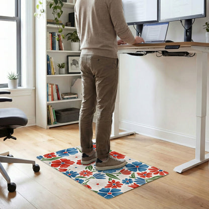Plow & Hearth Red White & Bloom Anti-Fatigue Mat, Floral, 30"x18"